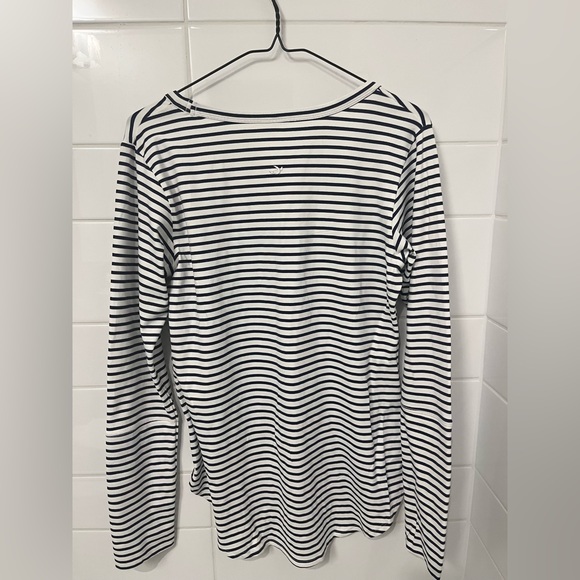 NWT 4 way stretch Blue and White striped athletic top. - Picture 2 of 3